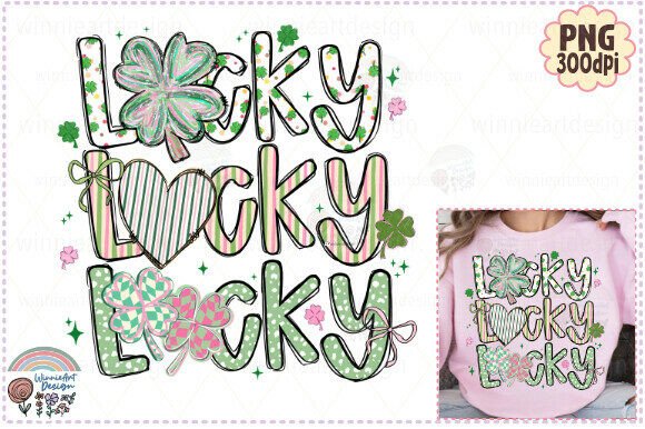 Download Lucky Shamrock Brushstroke Preppy Doodle - Lucky Collection